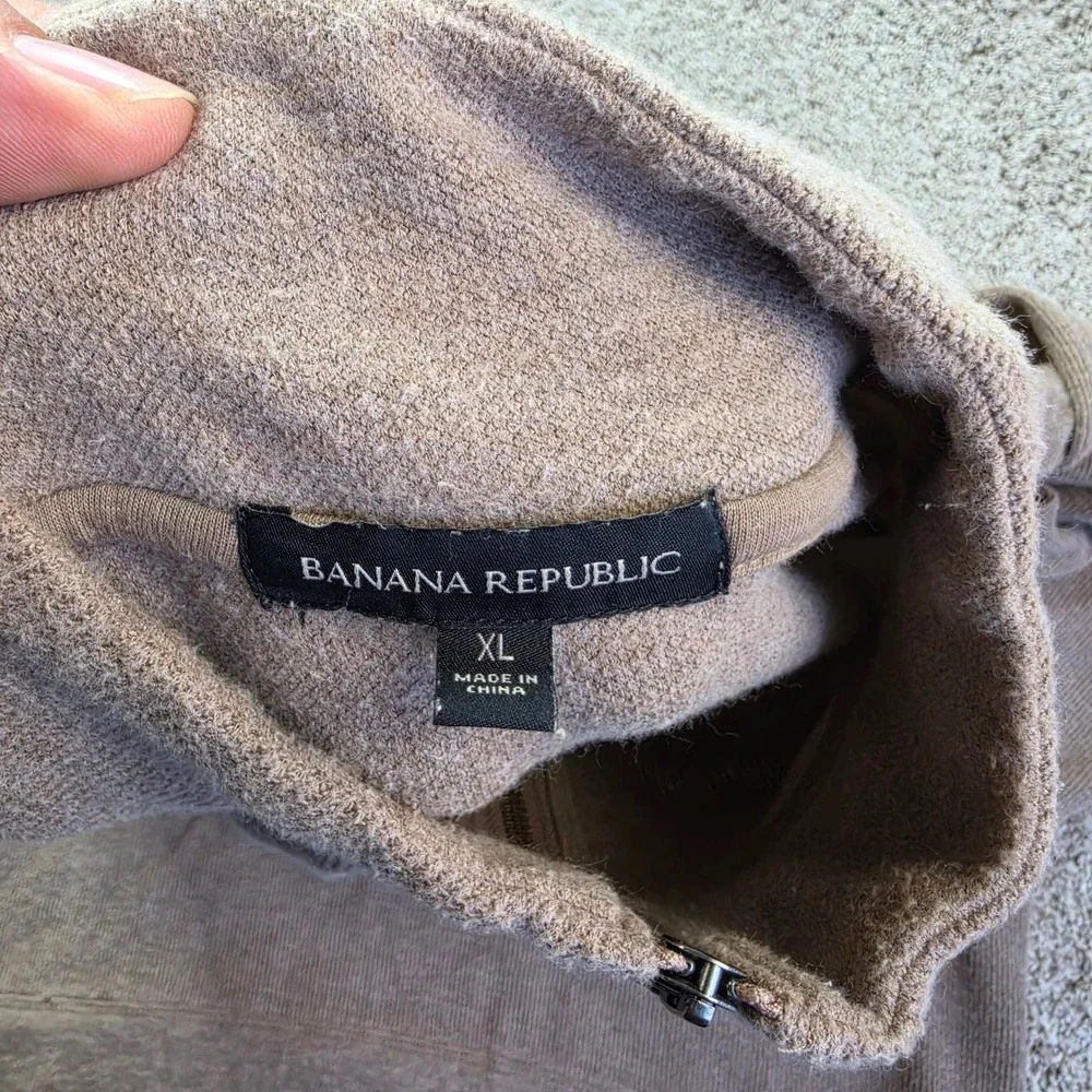 Banana Republic Quarter Zip Pullover Mens XL Tan Waffle Knit Preppy Sweater